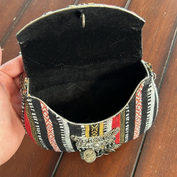 Hard Shell Artsy Boho Purse with Chain Strap and Coin Details Cotton Exterior - Picture 3 of 5